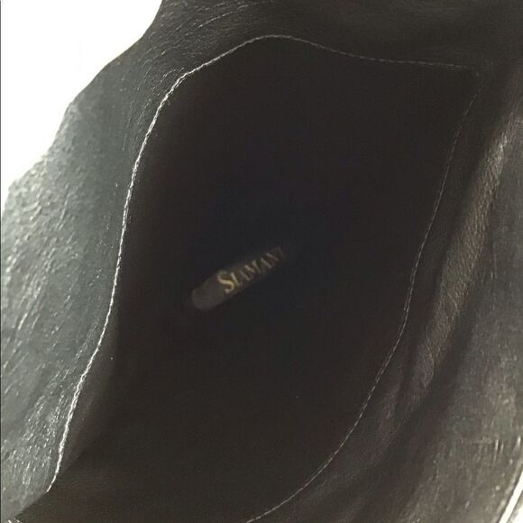 SIAMANTO Knee High Black Leather Riding Boots Pull-On Block Heel Boots Size 91/2 - Picture 11 of 16